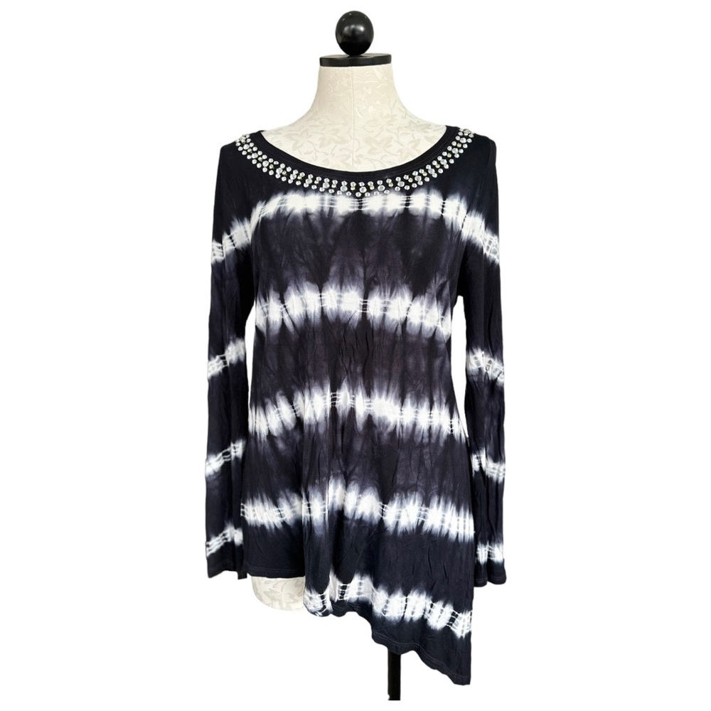 INC International Concepts Tie Dye  Rhinestone Asymmetrical Blouse Size Large - Picture 11 of 11